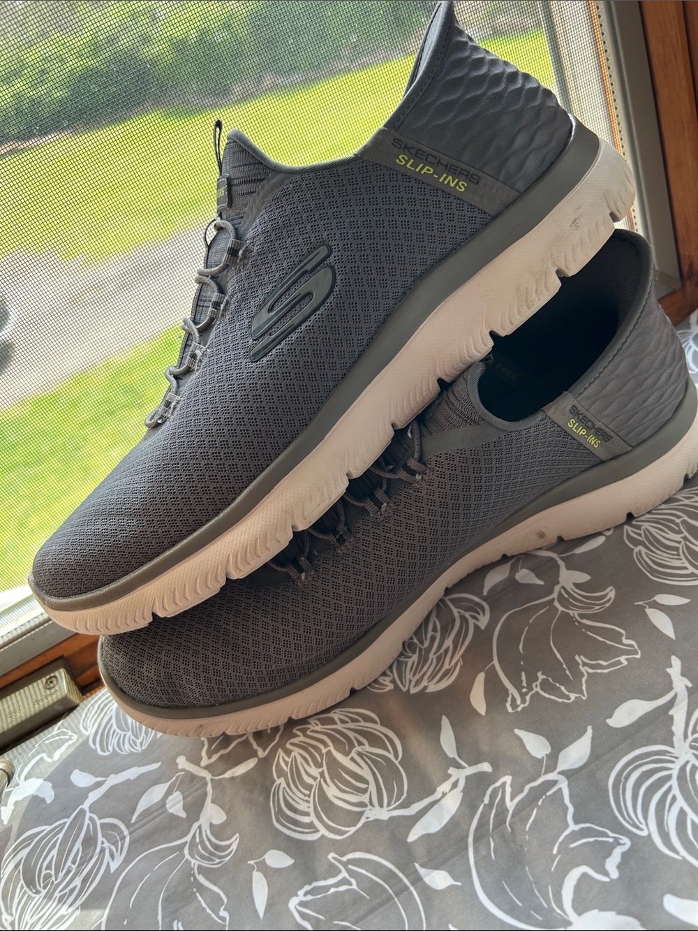 Skechers Men's Gray Slip-On Athletic Sneakers with White Sole
